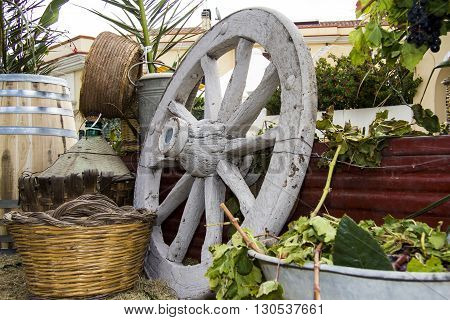 QUARTU S.E. ITALY - 15 September 2013: Grape Festival in honor of the celebration of St. Helena - Sardinia - wagon detail with working tools