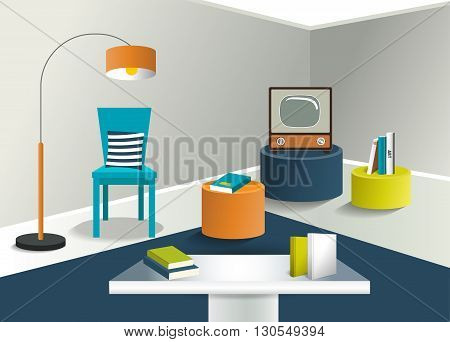 3D living room design. Minmalistic real modern design. Vector.