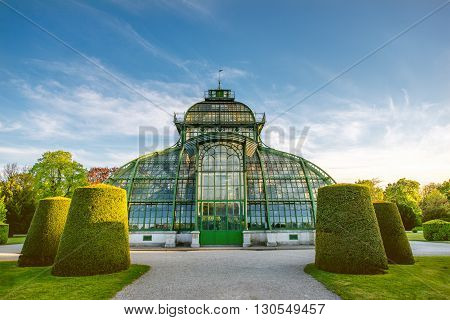 VIENNA, AUSTRIA - CIRCA APRIL 2016: Palmenhaus in Schonbrunn gardens in Vienna. This greenhouse is the largest botanical exhibits of its kind in the world