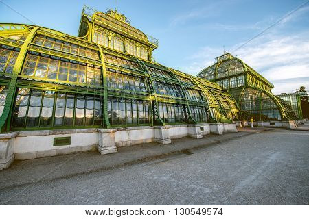 VIENNA, AUSTRIA - CIRCA APRIL 2016: Palmenhaus in Schonbrunn gardens in Vienna. This greenhouse is the largest botanical exhibits of its kind in the world