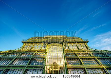 VIENNA, AUSTRIA - CIRCA APRIL 2016: Palmenhaus in Schonbrunn gardens in Vienna. This greenhouse is the largest botanical exhibits of its kind in the world