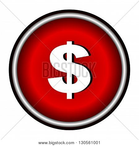 Us dollar icon, red round button isolated on white background, web design illustration