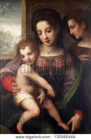 ZAGREB, CROATIA - DECEMBER 12: Domenico Puligo: Madonna with Child and angels, exhibited at the Great Masters Renaissance in Croatia, opened December 12, 2011. in Zagreb, Croatia