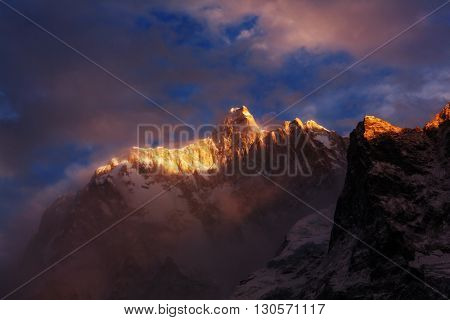 Scenic view of Jannu peak, Kanchenjunga Region, Himalayas, Nepal.