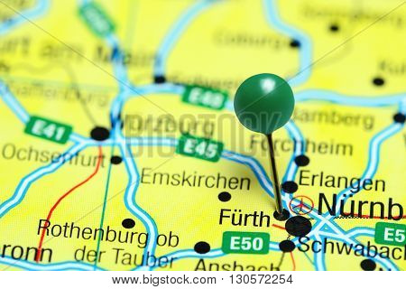 Fuerth pinned on a map of Germany