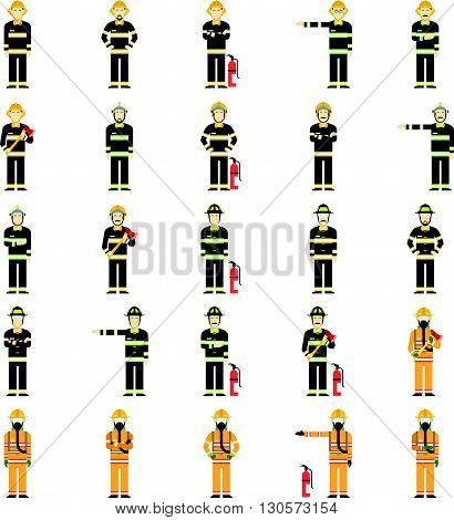 Vector image of a collection of diffirent suits of firemen