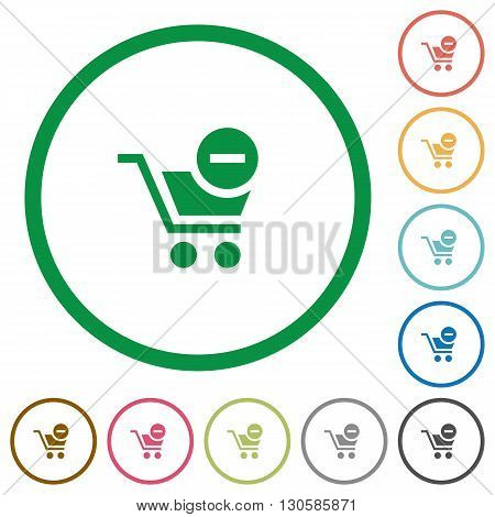 Set of Remove from cart color round outlined flat icons on white background