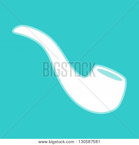 Smoke pipe icon. White icon with whitish background on torquoise flat color.
