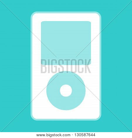 Portable music device. White icon with whitish background on torquoise flat color.