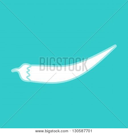 Chilli pepper icon. White icon with whitish background on torquoise flat color.