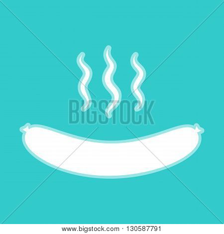 Sausage simple Icon. White icon with whitish background on torquoise flat color.