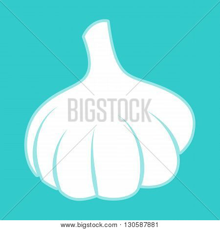 Garlic simple icon. White icon with whitish background on torquoise flat color.