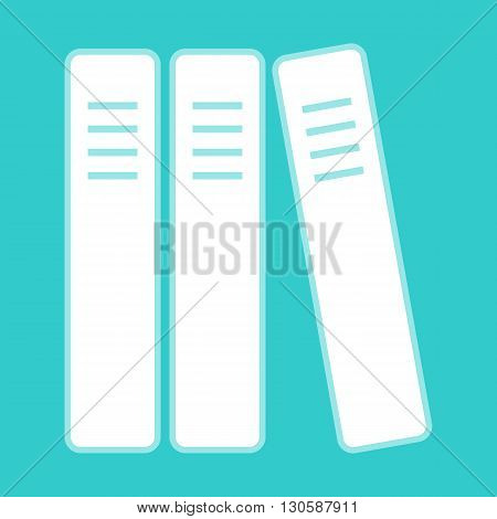 Row of binders, office folders icon. White icon with whitish background on torquoise flat color.