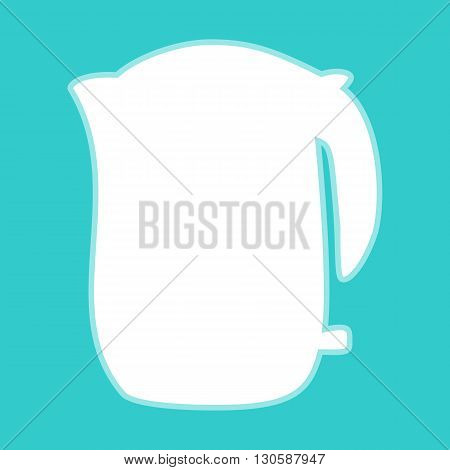 Electric kettle icon. White icon with whitish background on torquoise flat color.