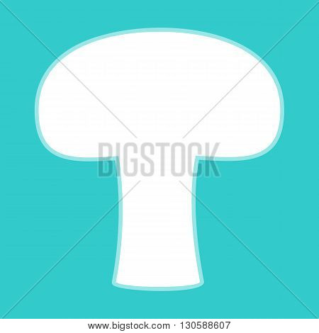 Mushroom simple icon. White icon with whitish background on torquoise flat color.