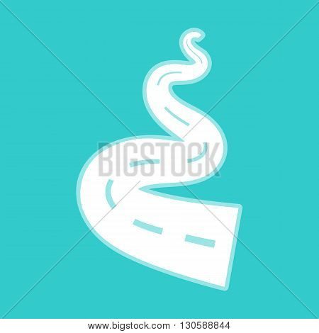 Road simple icon. White icon with whitish background on torquoise flat color.