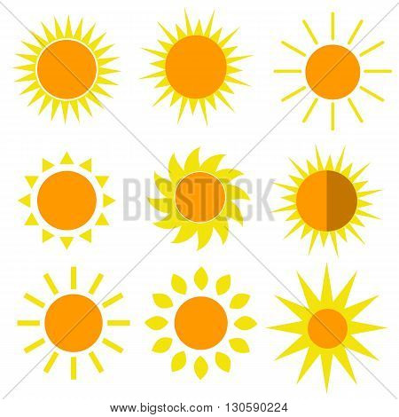 Sun 9 icons set vector illustrations for summer