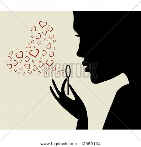 Beautiful woman silhouette con cuore