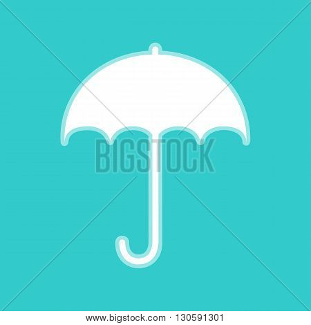 Umbrella sign icon. Rain protection symbol. Flat design style. White icon with whitish background on torquoise flat color.