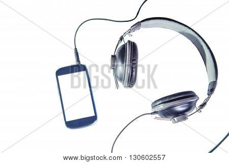Phone And Headphones On A White Background