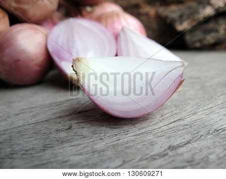 close up onion slice on wooden  background