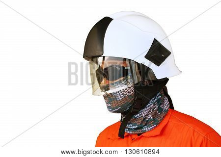 Fire fighter on oil and gas industry, successful firefighter at work , Fire suit for fighter with fire and suit for protect fire fighter, Security team when fire case.