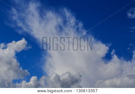 Blue sky with cloud. Meteorology. Synoptics. Good weather. Changes in the weather. Cloud Front.