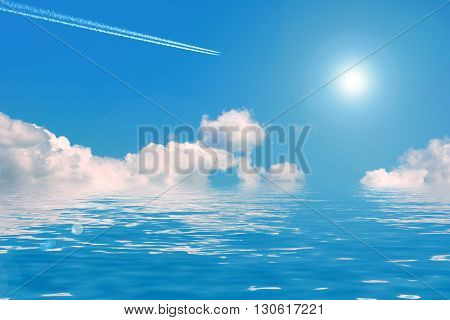beautiful celestial landscape with sunny blue sky