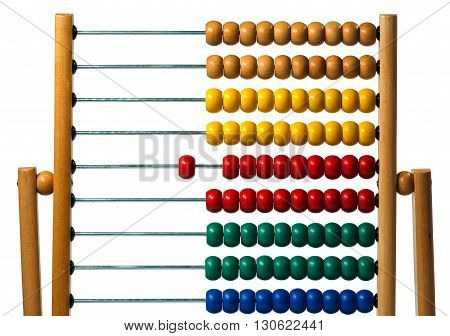 Detail of a wooden and colorful abacus isolated on a white background
