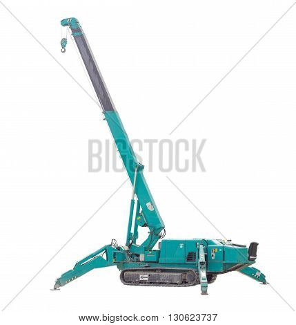 Self propelled crane mounted on crawlers carrier with telescoping boom on a light background