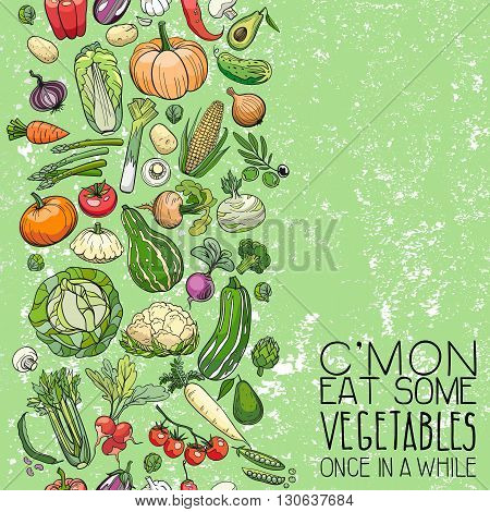background made of different hand drawn vegetables