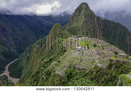 View Of The Lost Incan City Of Machu Picchu And Huayna Picchu Mountain From Machu Picchu Mountain .l