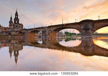 View of the old town of Dresden over river Elbe, Germany.