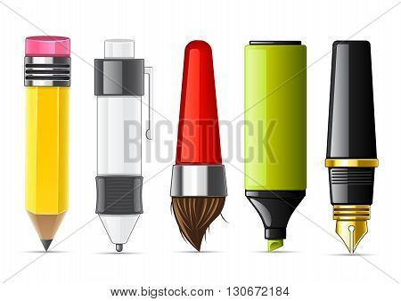 Set of five stationery objects for school