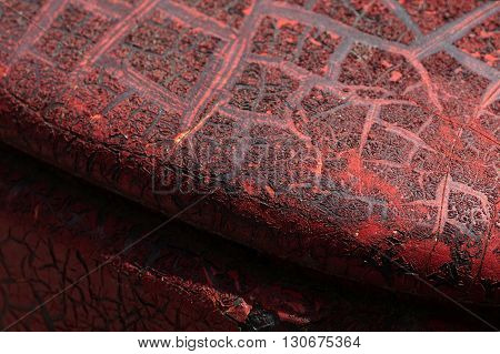 Cracked Red Paint On Grunge Metal Surface - Macro