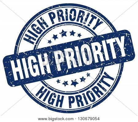 high priority blue grunge round vintage rubber stamp