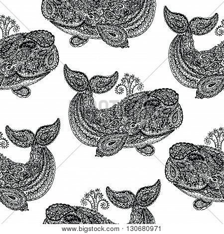 Whale In Paisley Doodle Mehndi Style.