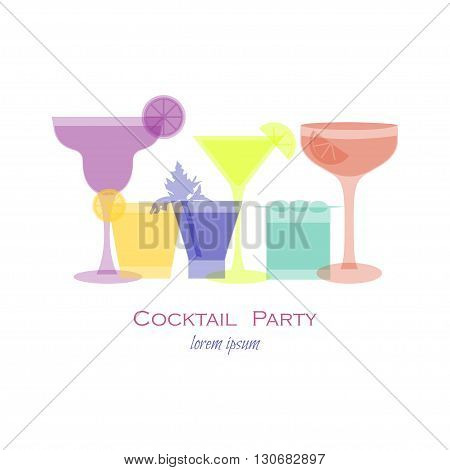 Cocktail party template with cocktail glass. Vector illustration with cocktail silhouette for beverage menu cocktail party invitation card banner flyer