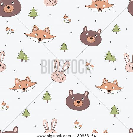 Vector seamless pattern with animals for baby clothes and home decor.