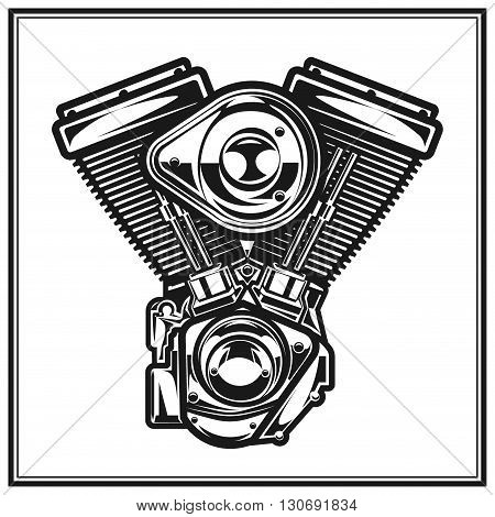 Illustration monochrome of motorcycle engine Monochrome style