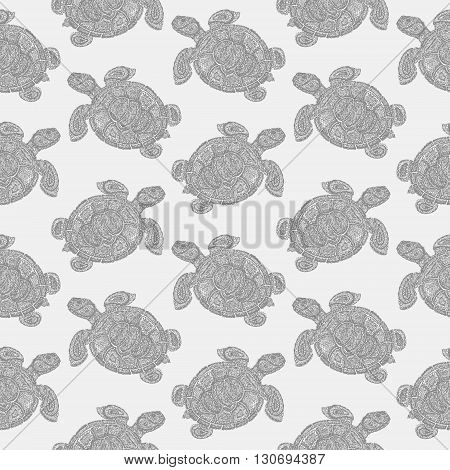 Sea Turtle Illustration In Paisley Mehndi Style Pattern.