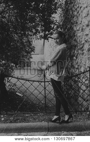 Beautiful girl traveling in the ancient town