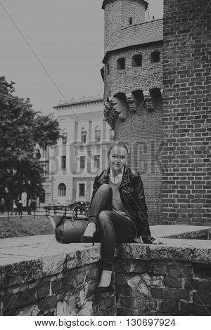 Beautiful girl traveling in the ancient town