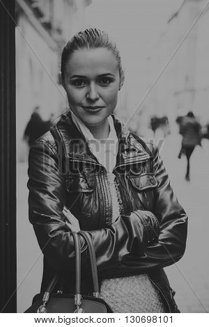 Beautiful girl traveling in the ancient town