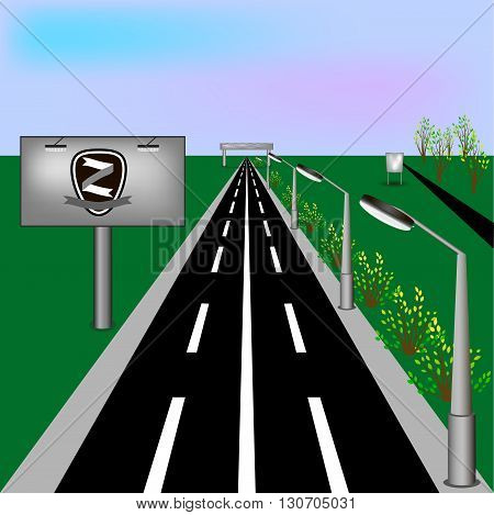 road markings. street lights. A billboard with the logo.