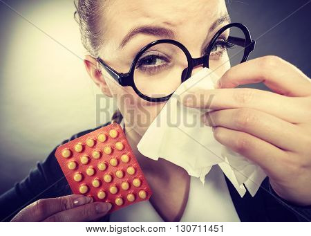 Businesswoman Having Flu Grippe.