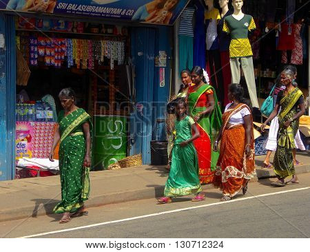 Haputale, Sri Lanka, February 13, 2016; A group of Tamil women in the streets of Haputale in Sri Lanka.