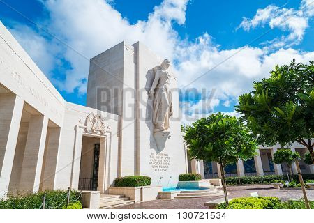 Punchbowl Cemetary or the  National Memorial Cemetery of the Pacific is visited by millions of tourist and island locals every year on the tropical island of Oahu in Honolulu, Hawaii, USA.