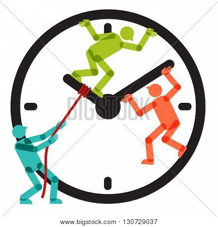 Three colorful persons figures trying to stop passage of time