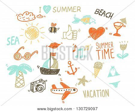 Vector collection of summer elements in sketch style
